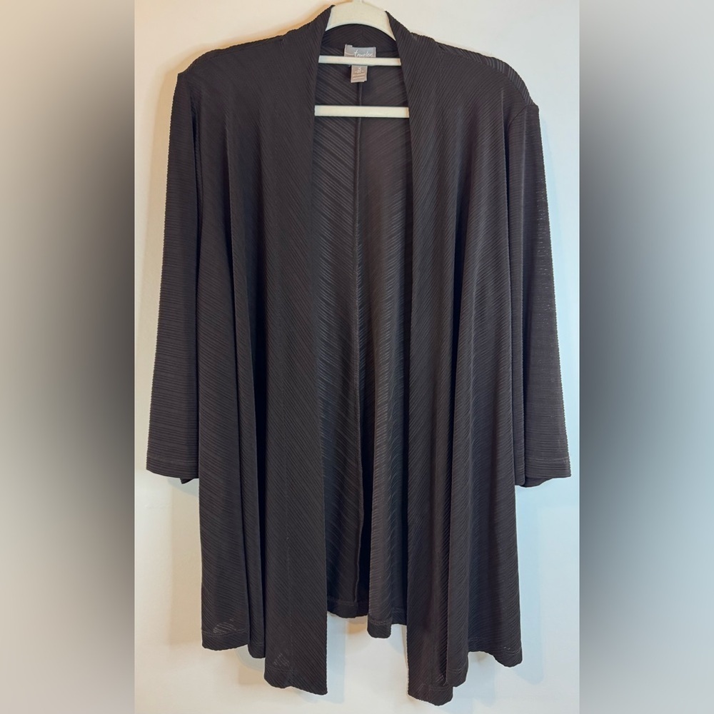 Chico's Travelers Dark Brown Open-Front Textured Longline Cardigan Size 3/XL